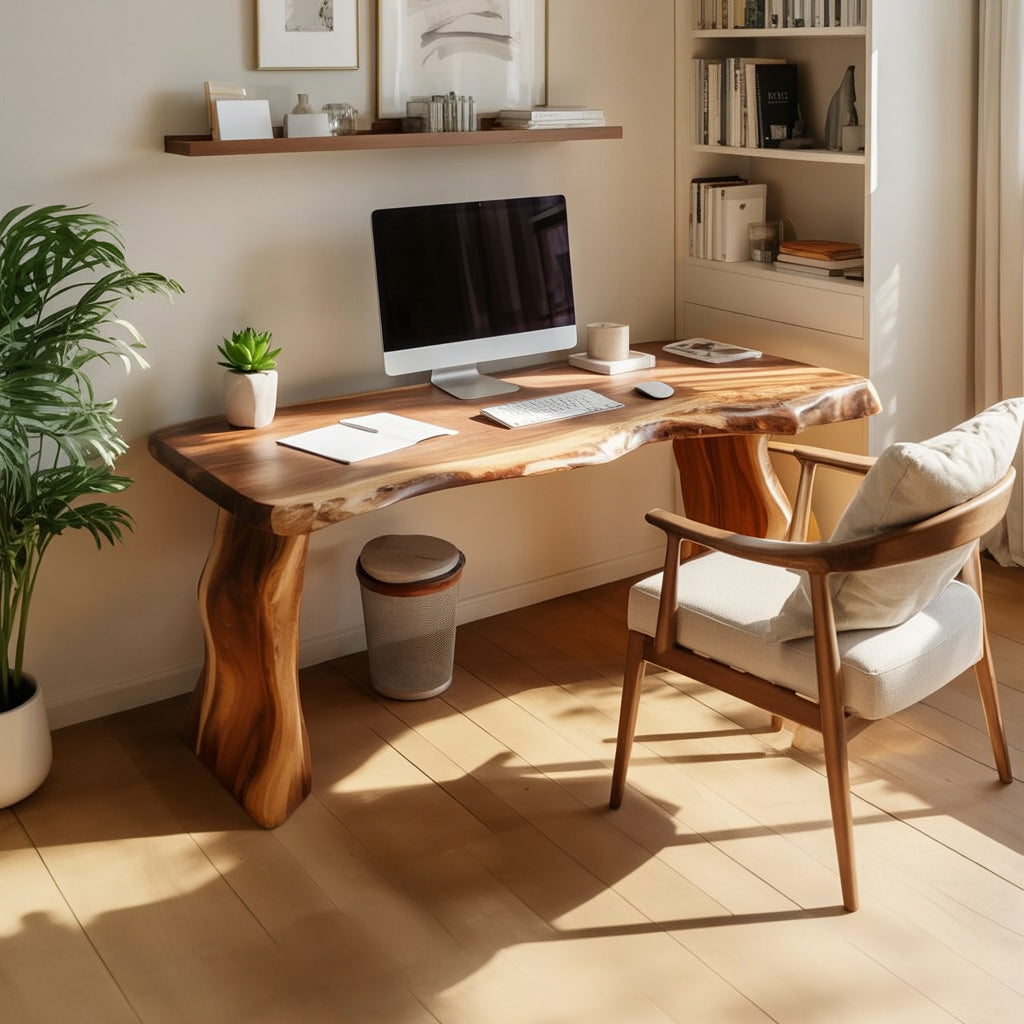 Handcrafted Live Edge Solid Wood Desk – Natural Wood Home Office Writing Table