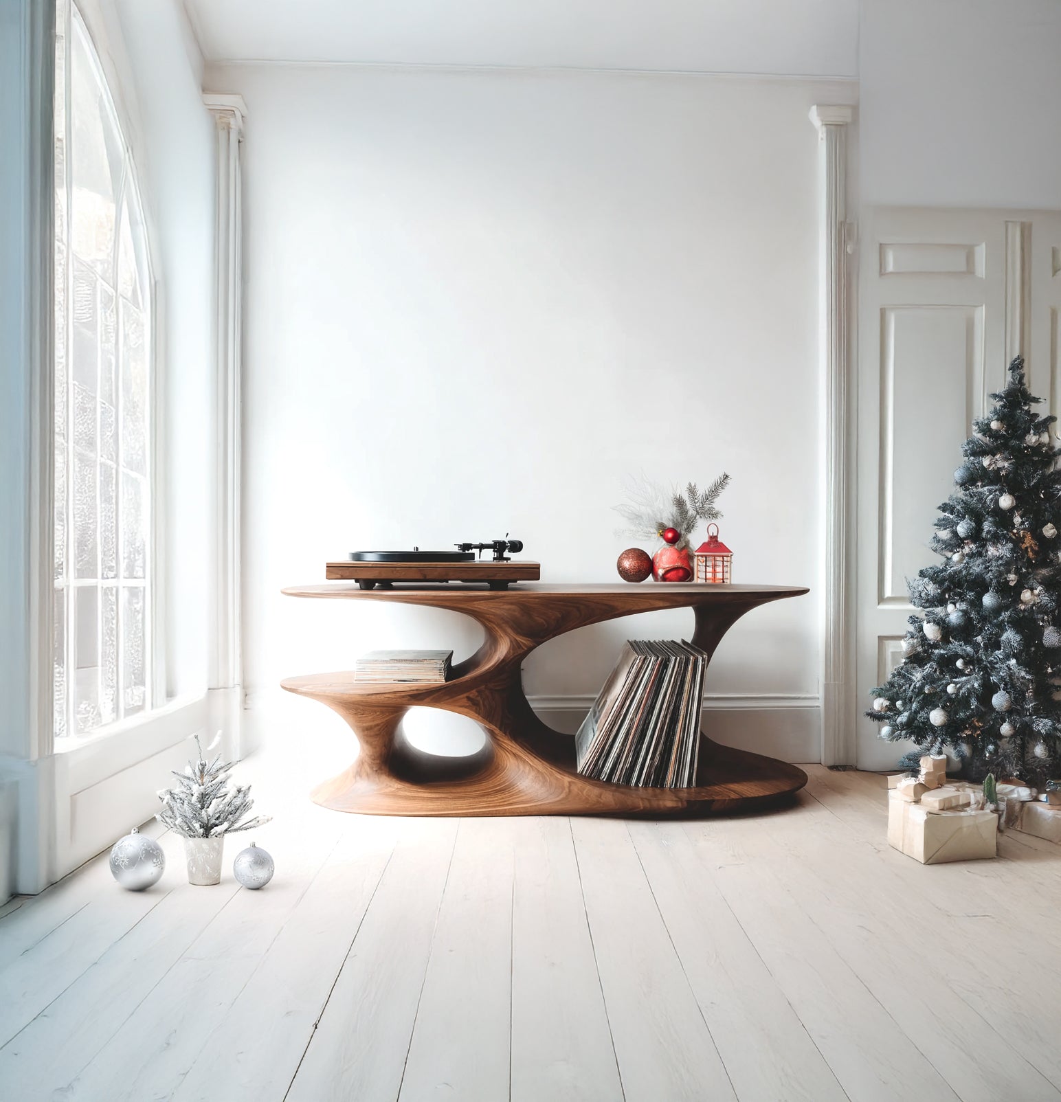 Solid Wood Turntable Stand – Rustic Record Player Cabinet with Farmhouse Storage