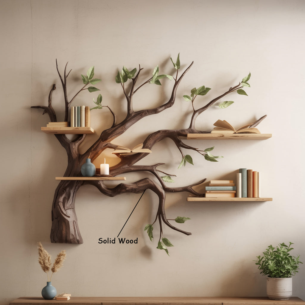 Rustic Corner Floating Bookshelf – Live Edge Driftwood Branch Wall Décor