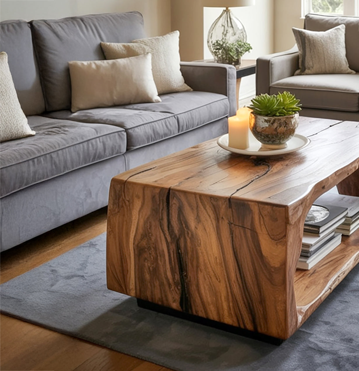 Walnut Live Edge Coffee Table – Handmade Solid Wood Slab, Modern Natural Design