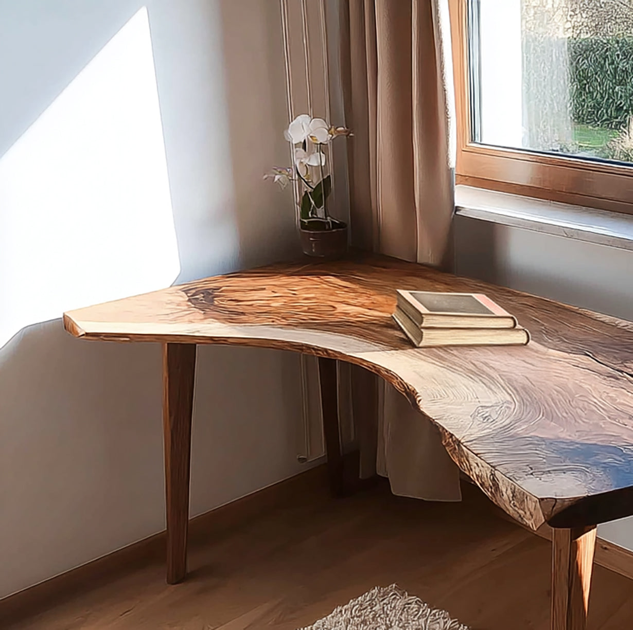 Handcrafted Rustic Live Edge Wooden Desk - Nature-Inspired Solid Wood Office Table