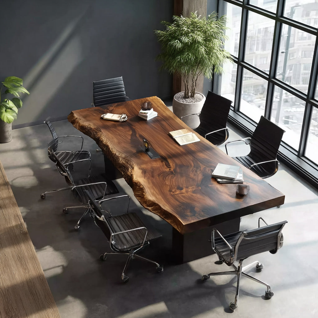 Live Edge Solid Wood Conference Table – Handmade Natural Wood Office Table