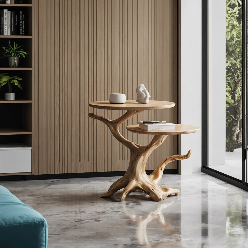 Rustic Solid Wood End Table – Nature-Inspired Tree Design