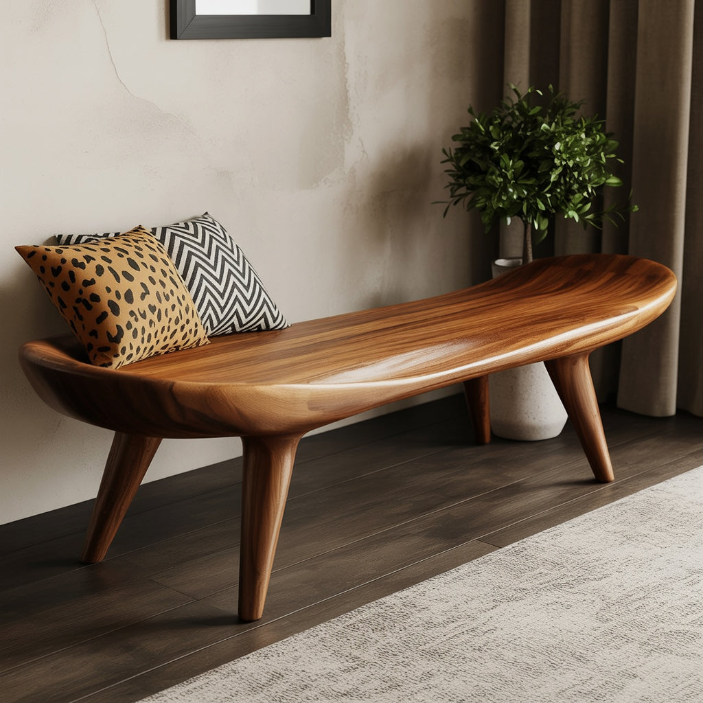 Handcrafted Solid Wood Bench with Sculpted Organic Design – Modern Rustic Seating