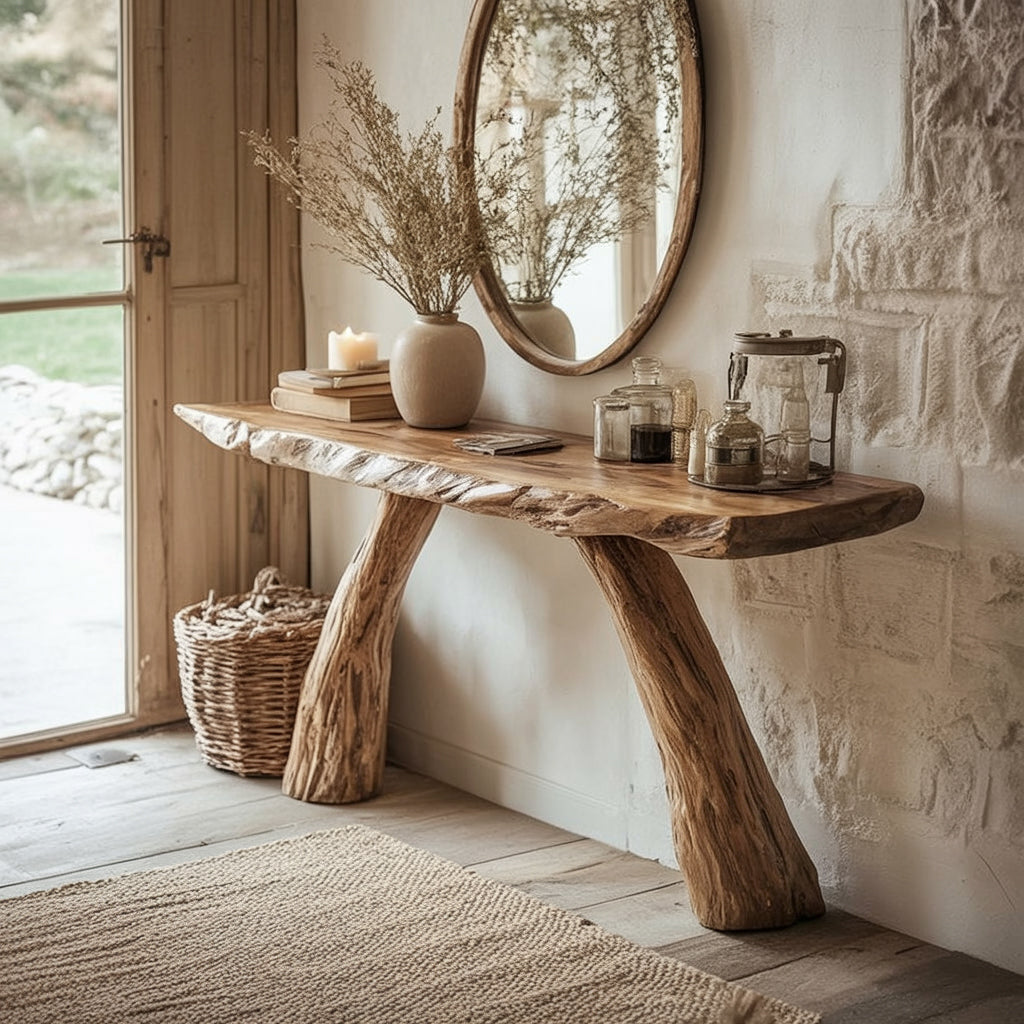 Handcrafted Solid Wood Live Edge Console Table – Rustic Entryway & Hal