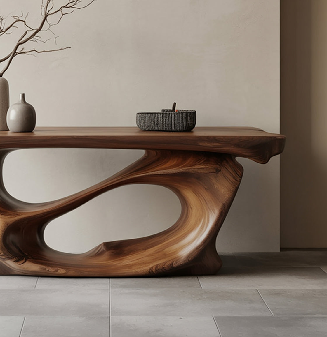 Sculptural Solid Wood Console Table – Organic Modern Entryway Statement Furniture