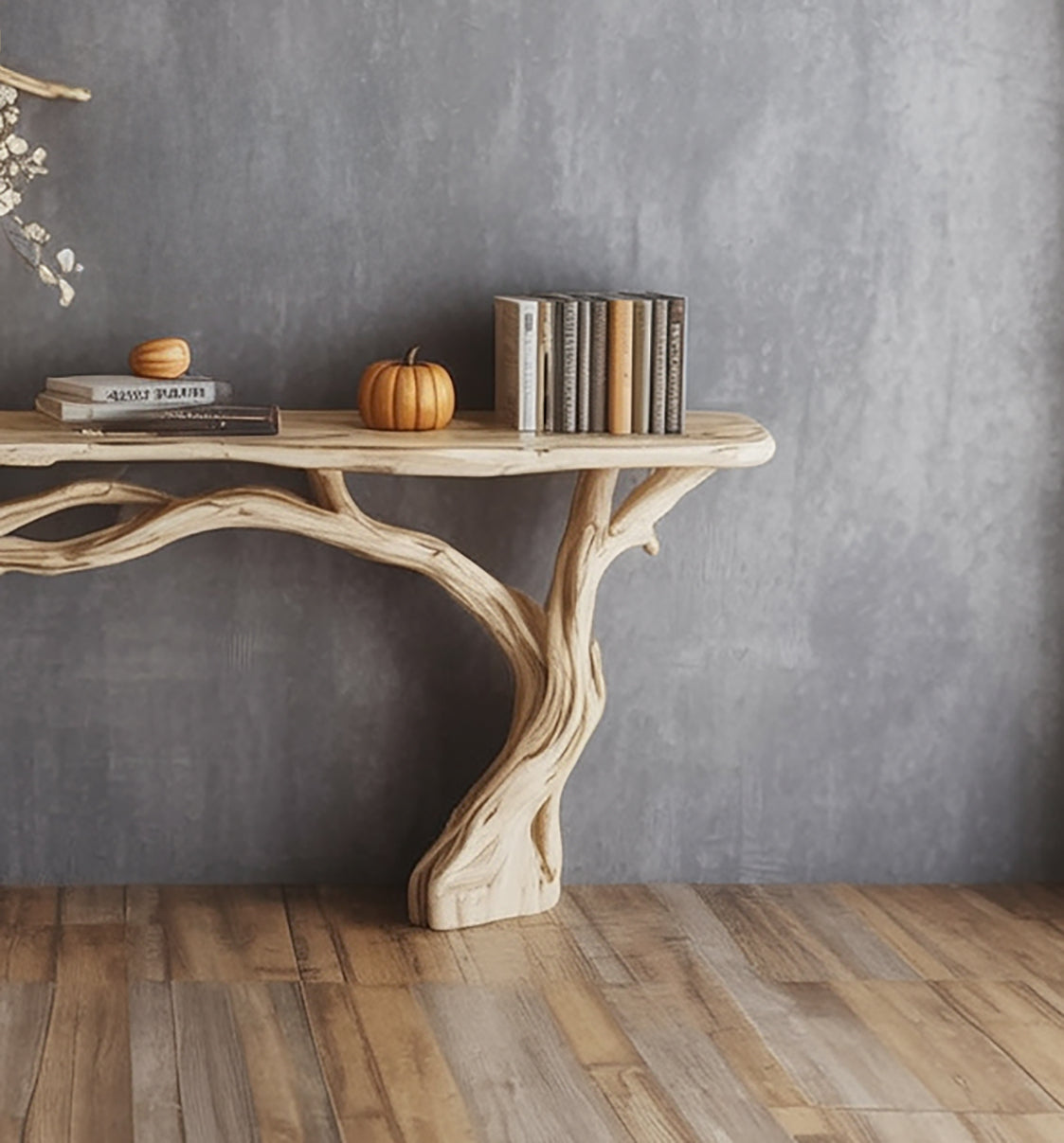 Narrow Floating Live Edge Console Table – Handmade Solid Wood Entryway Shelf