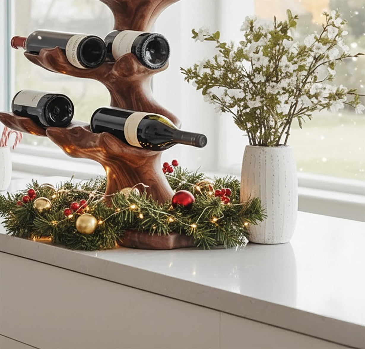 Christmas Tree Wine Rack – Handmade Rustic Wooden Wine Holder