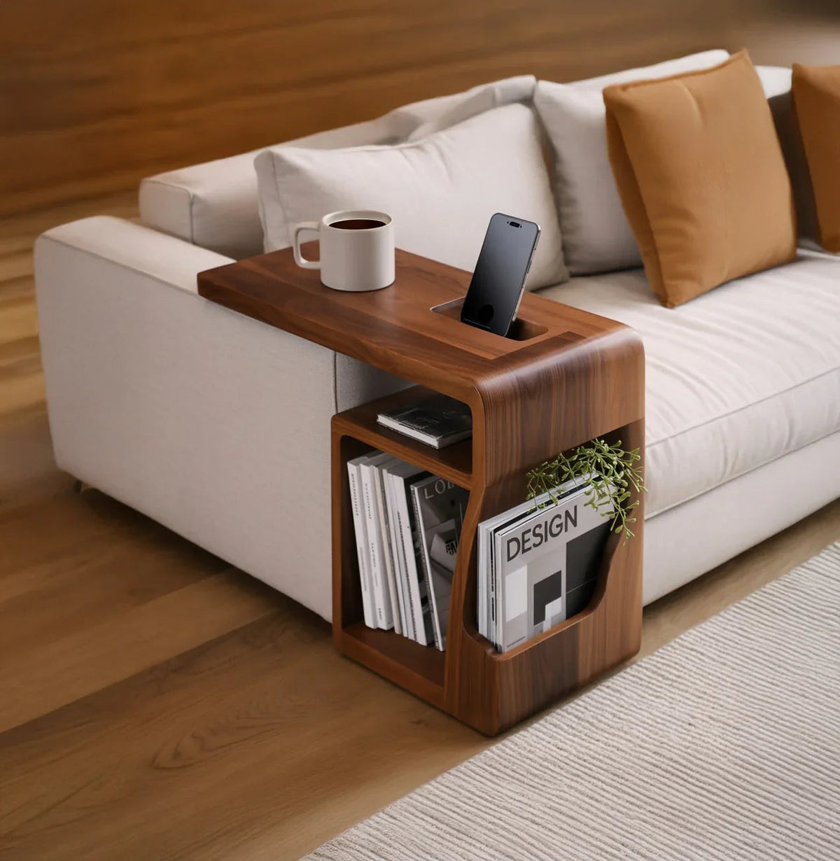 Solid wood end table for small spaces and minimalist interiors