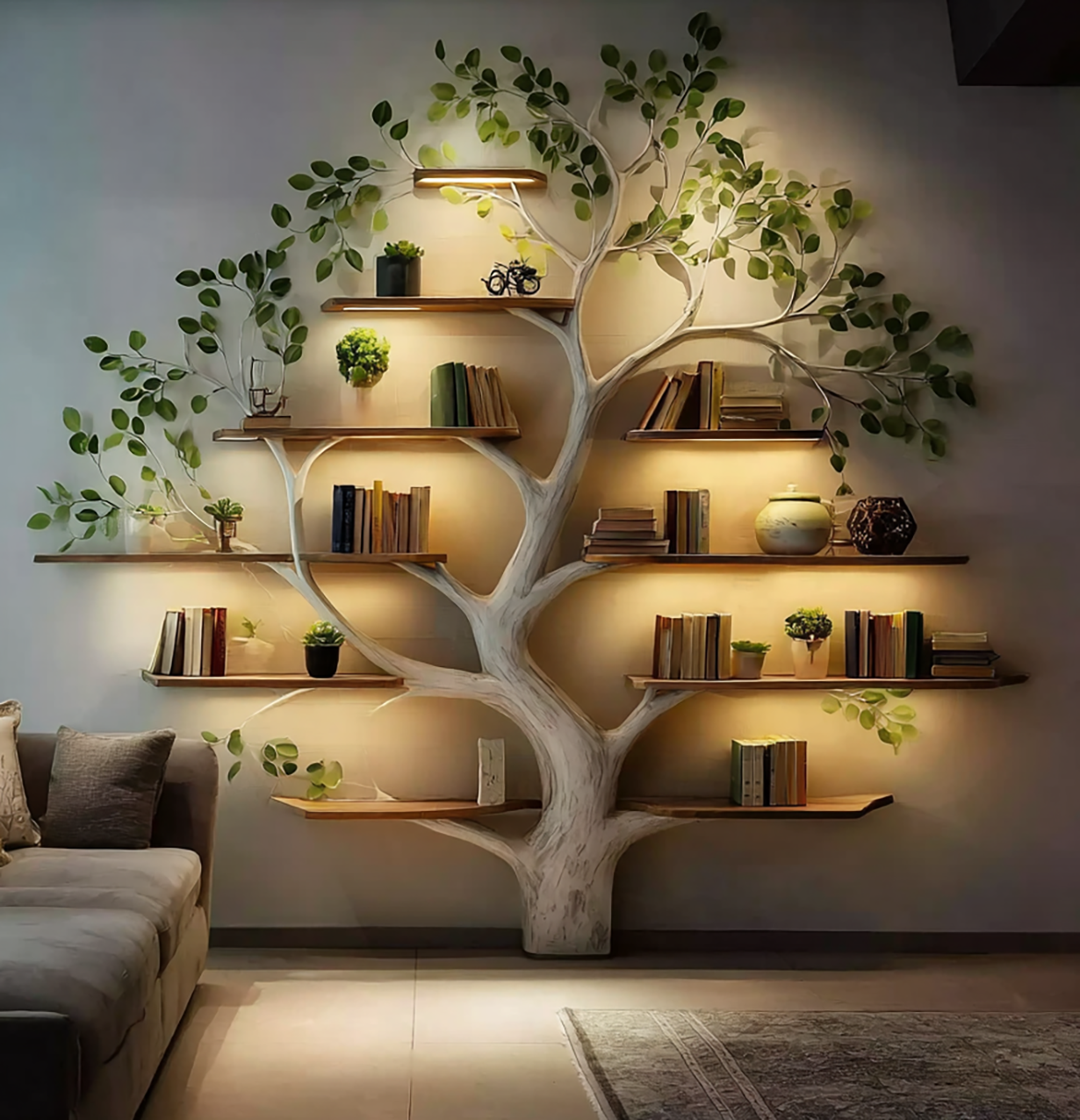Handmade Wooden Tree Bookshelf – Natural Wood Wall Bookcase