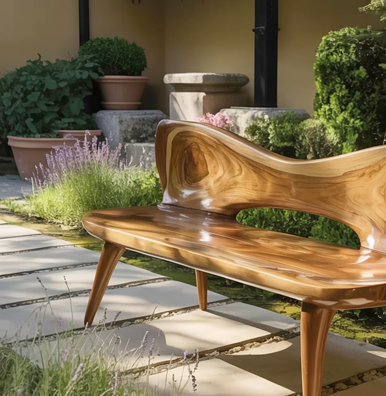 Handcrafted Outdoor Wooden Bench For Serene Garden Corners