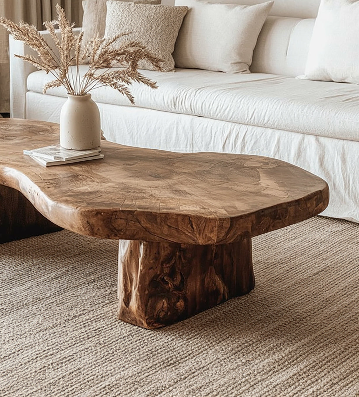 Live Edge Solid Wood Coffee Table – Handcrafted Rustic Center Table