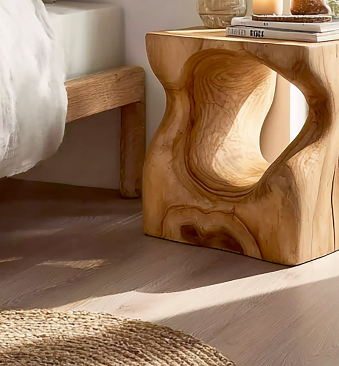 Farmhouse Nightstand for Bedroom – Rustic Wooden Bedside Table with Drawer