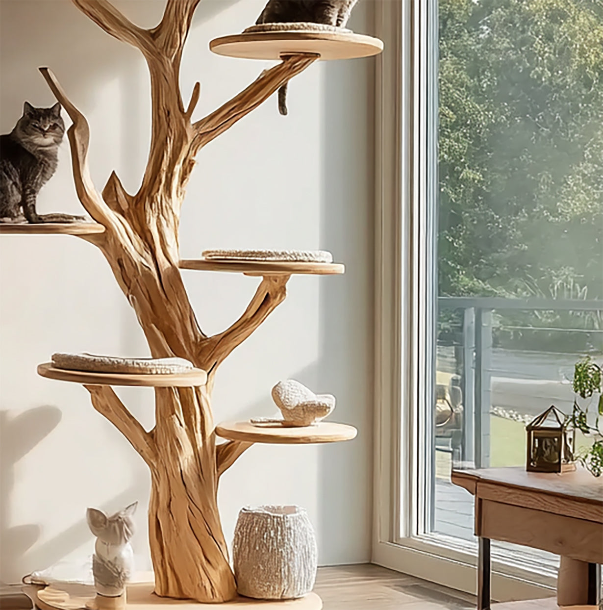 Handcrafted Wooden Cat Tree Tower – Solid Wood Multi-Level