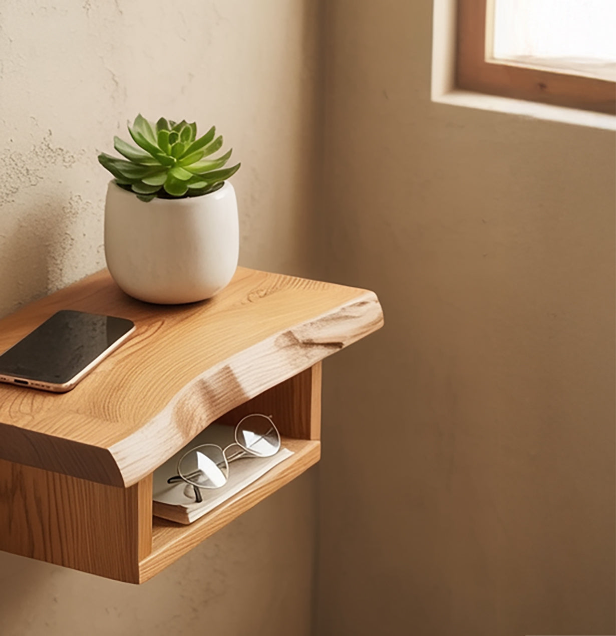 Handcrafted Solid Wood Nightstand – Elegant Design with Open Shelf