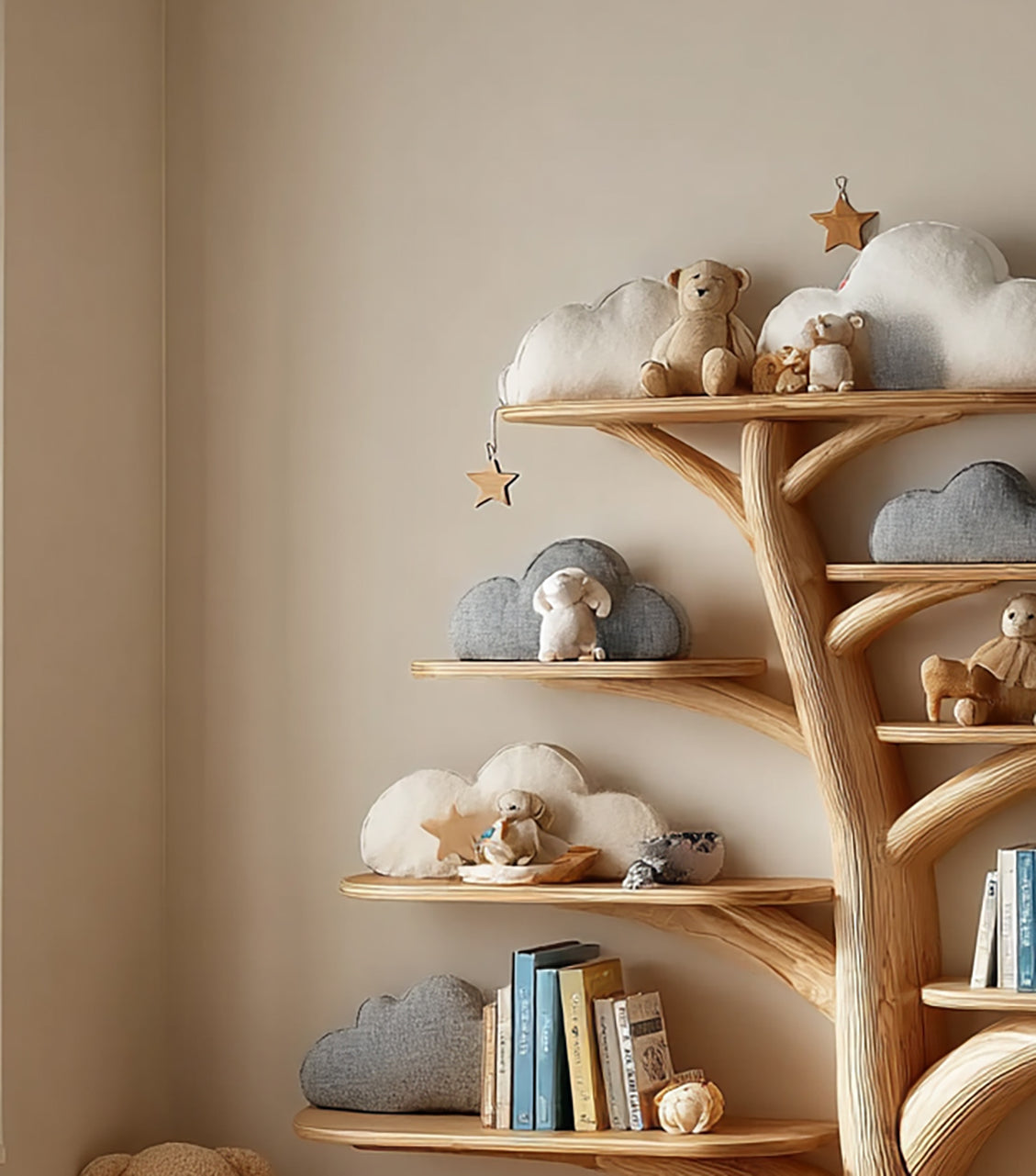 Handmade Kids Bookcase – Solid Wood Floating Shelves for Nursery & Montessori Display