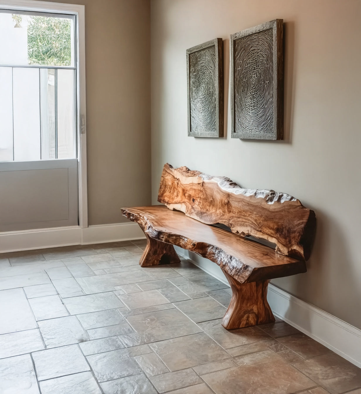 Live Edge Solid Wood Bench – Handmade Natural Slab Seat with Unique Grain
