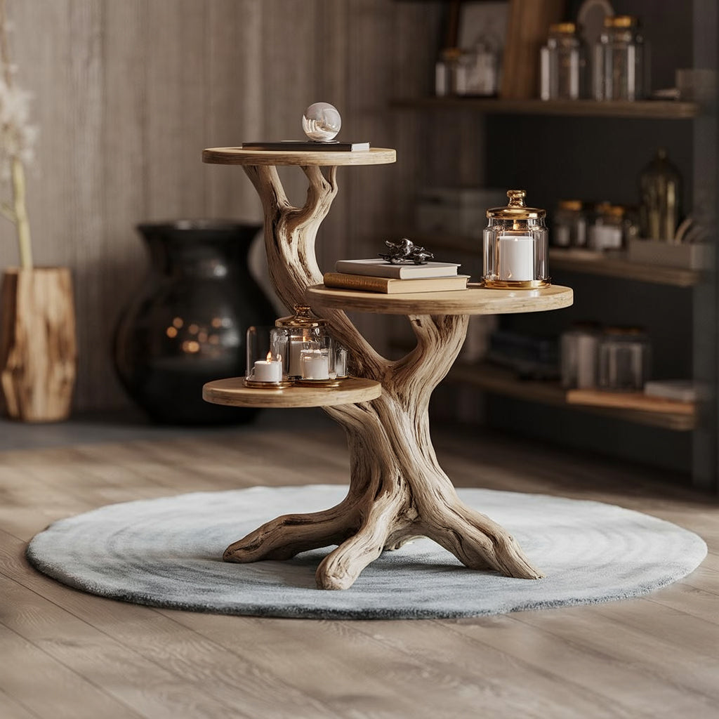 Handcrafted Solid Wood End Table – Tree-Inspired Sculptural Accent Table
