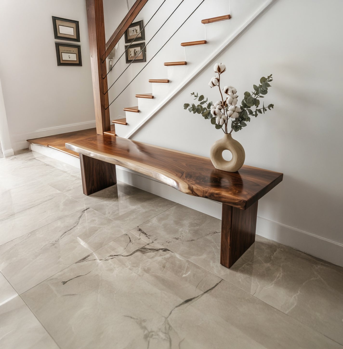 Live Edge Solid Wood Bench – Handmade Rustic Entryway Table