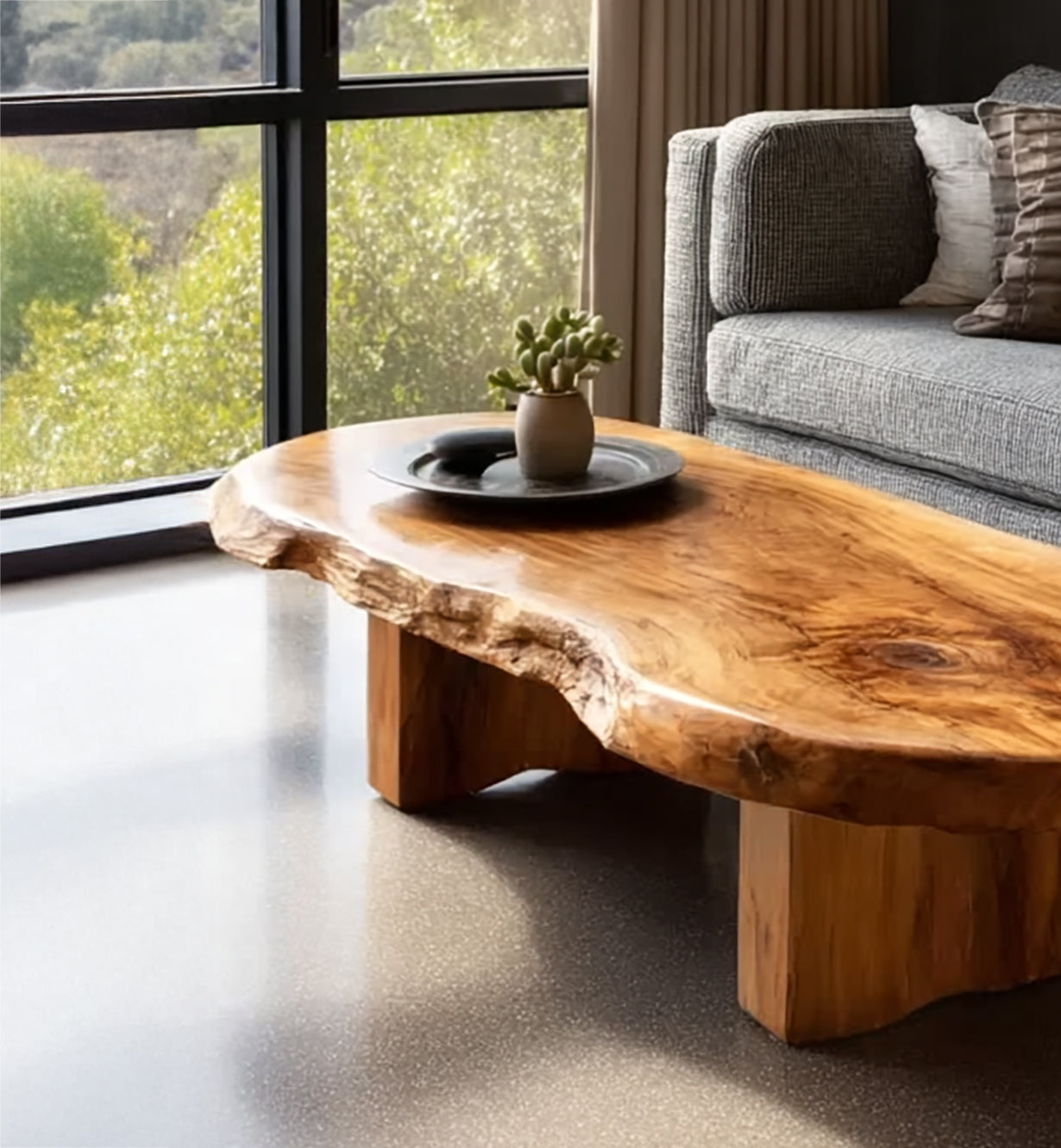 Asymmetrical Live Edge Coffee Table – Modern Boho Style