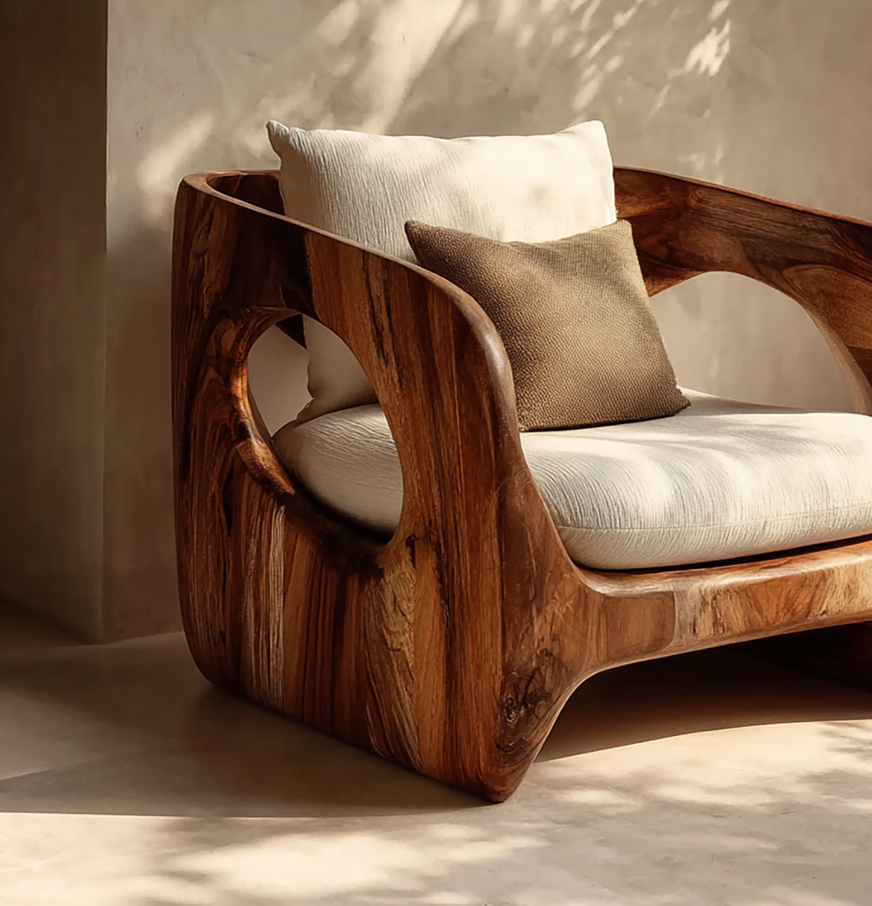 Handcrafted Organic Accent Chair – Solid Wood Sculptural Frame Armchair for Living Room