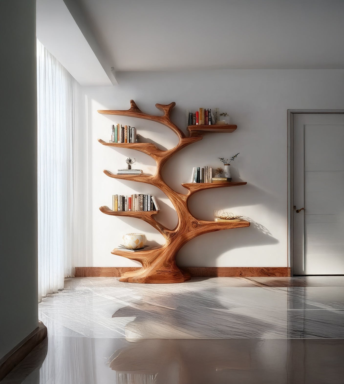 Rustic Tree Bookshelf – Handmade Wooden Bookcase, Unique Wall Decor for Book Lovers