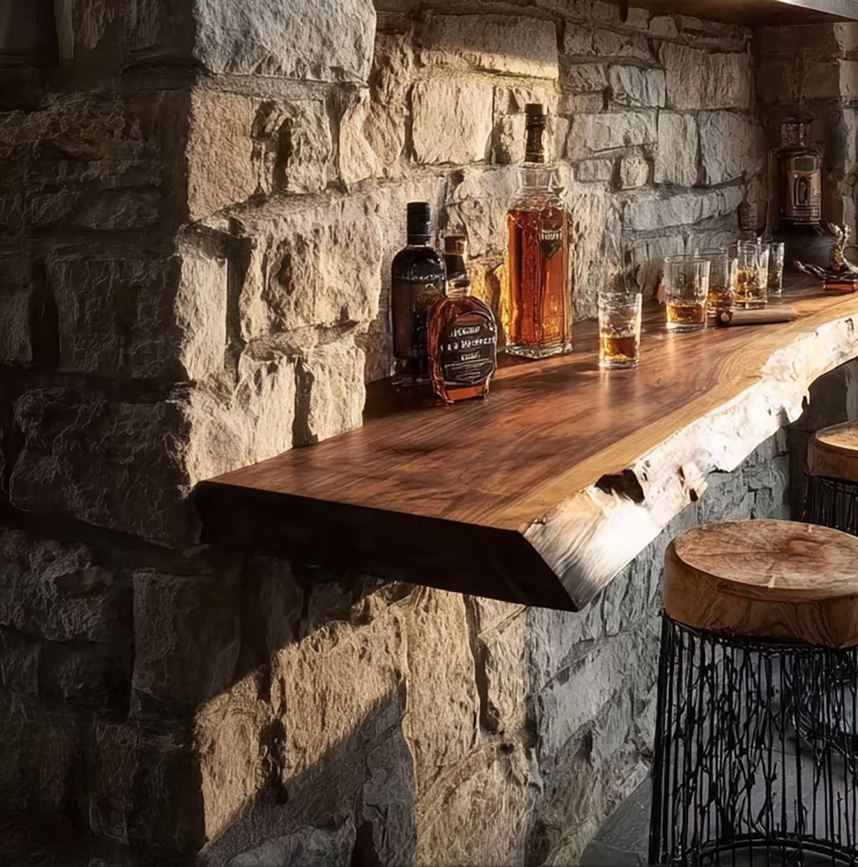 Live Edge Solid Wood Floating Bar Table – Handmade Wall Shelf Table
