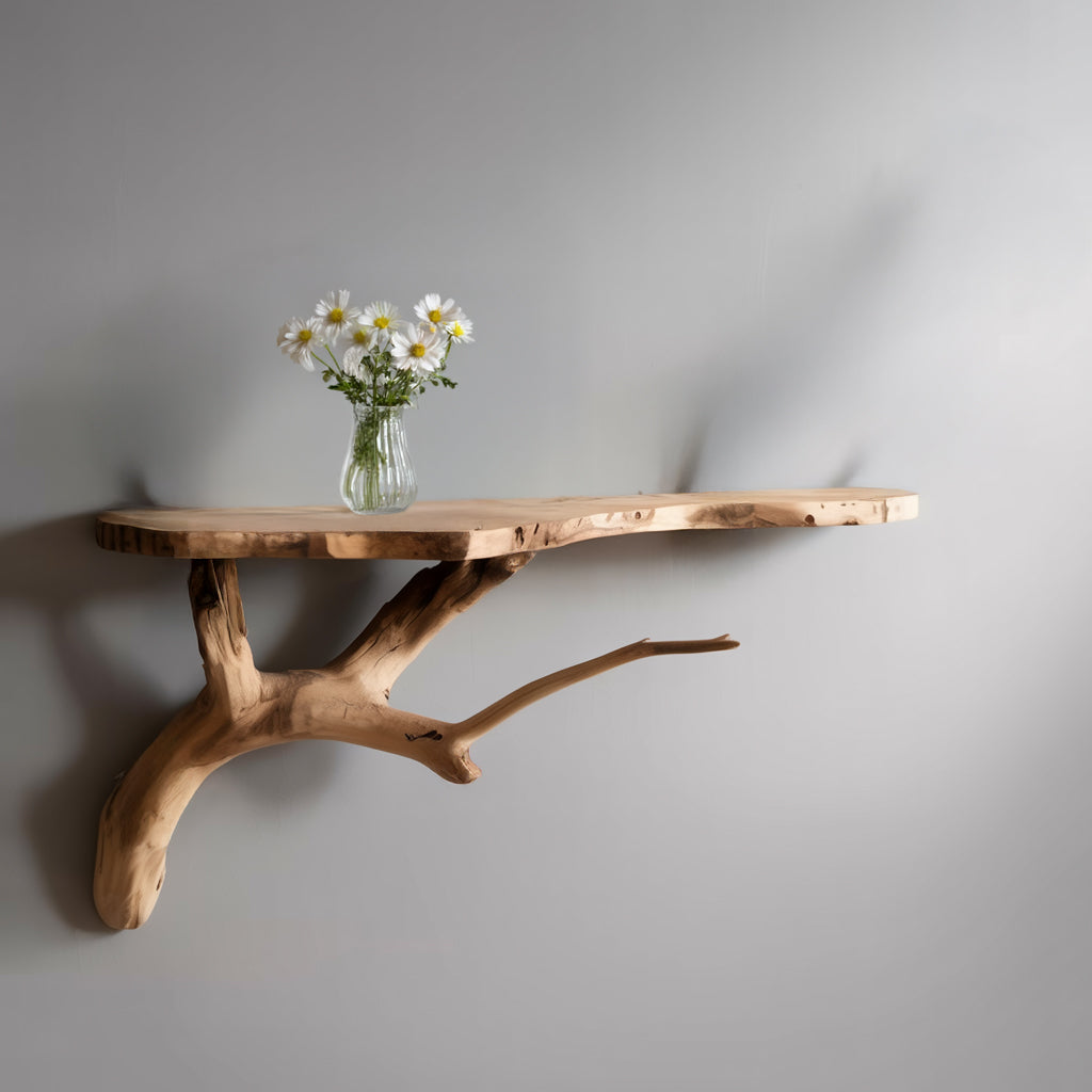 Handcrafted Floating Shelf – Natural Edge Wood Storage for Living Room