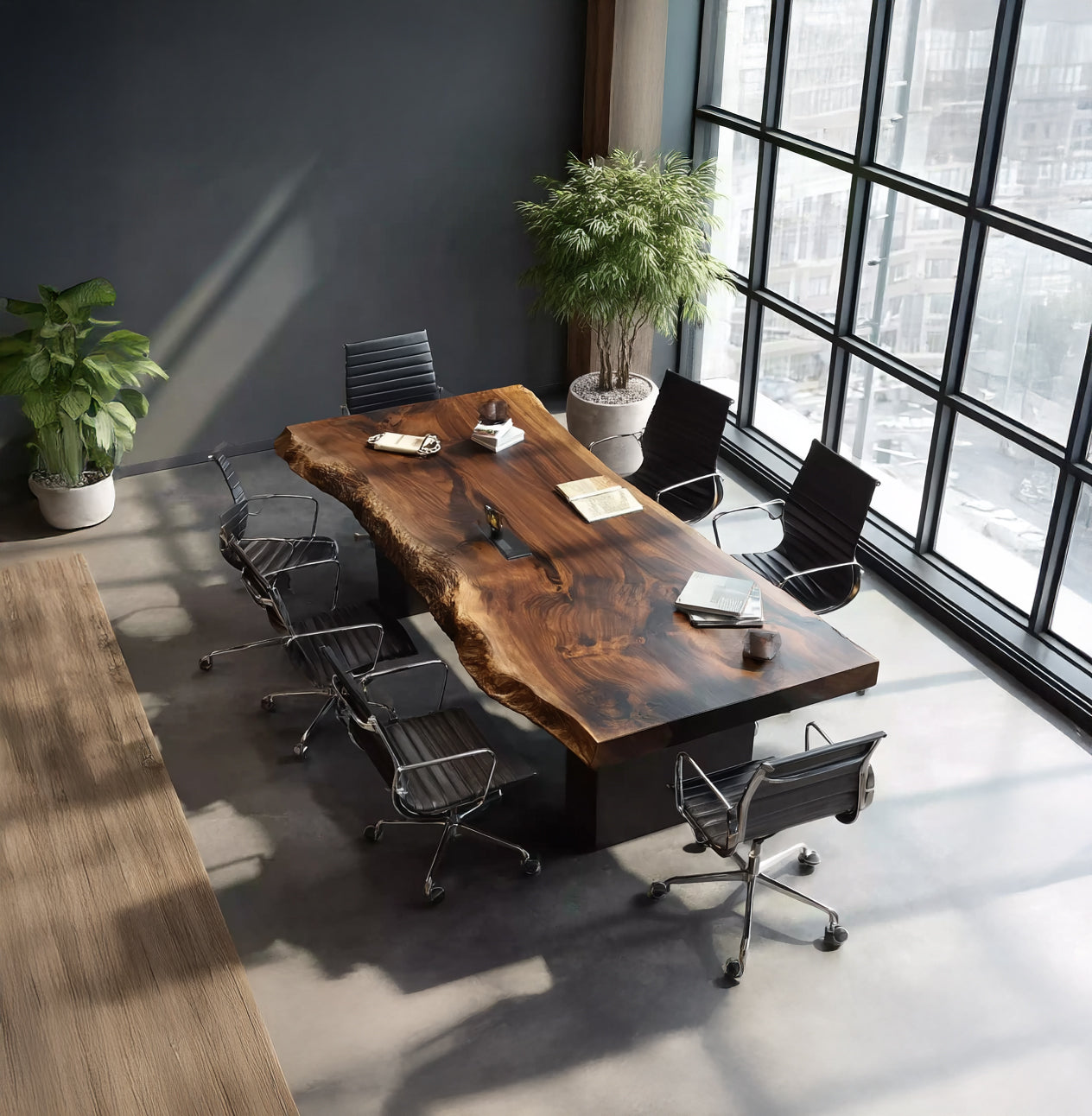 Live Edge Solid Wood Conference Table – Handmade Natural Wood Office Table