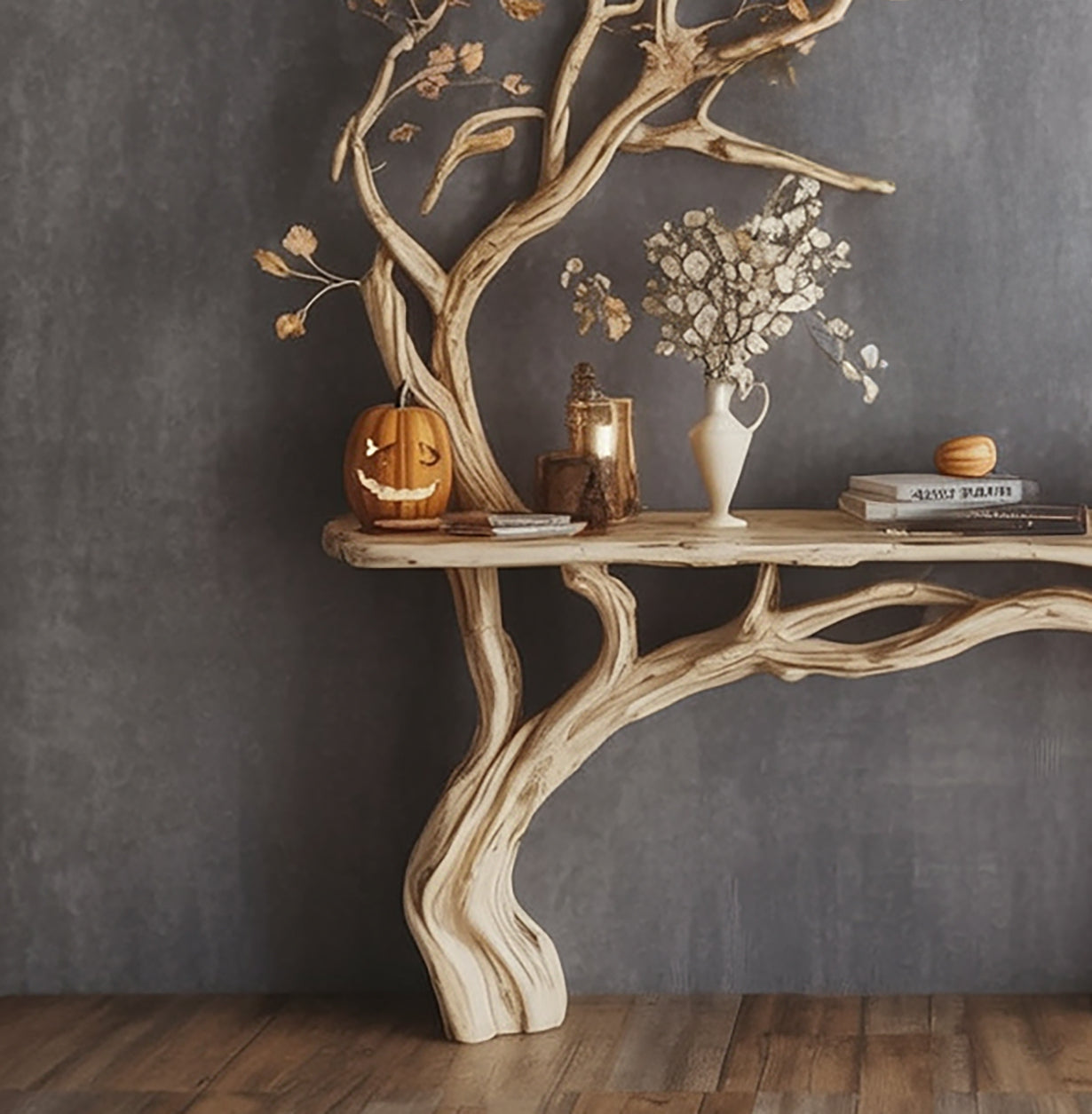 Narrow Floating Live Edge Console Table – Handmade Solid Wood Entryway Shelf