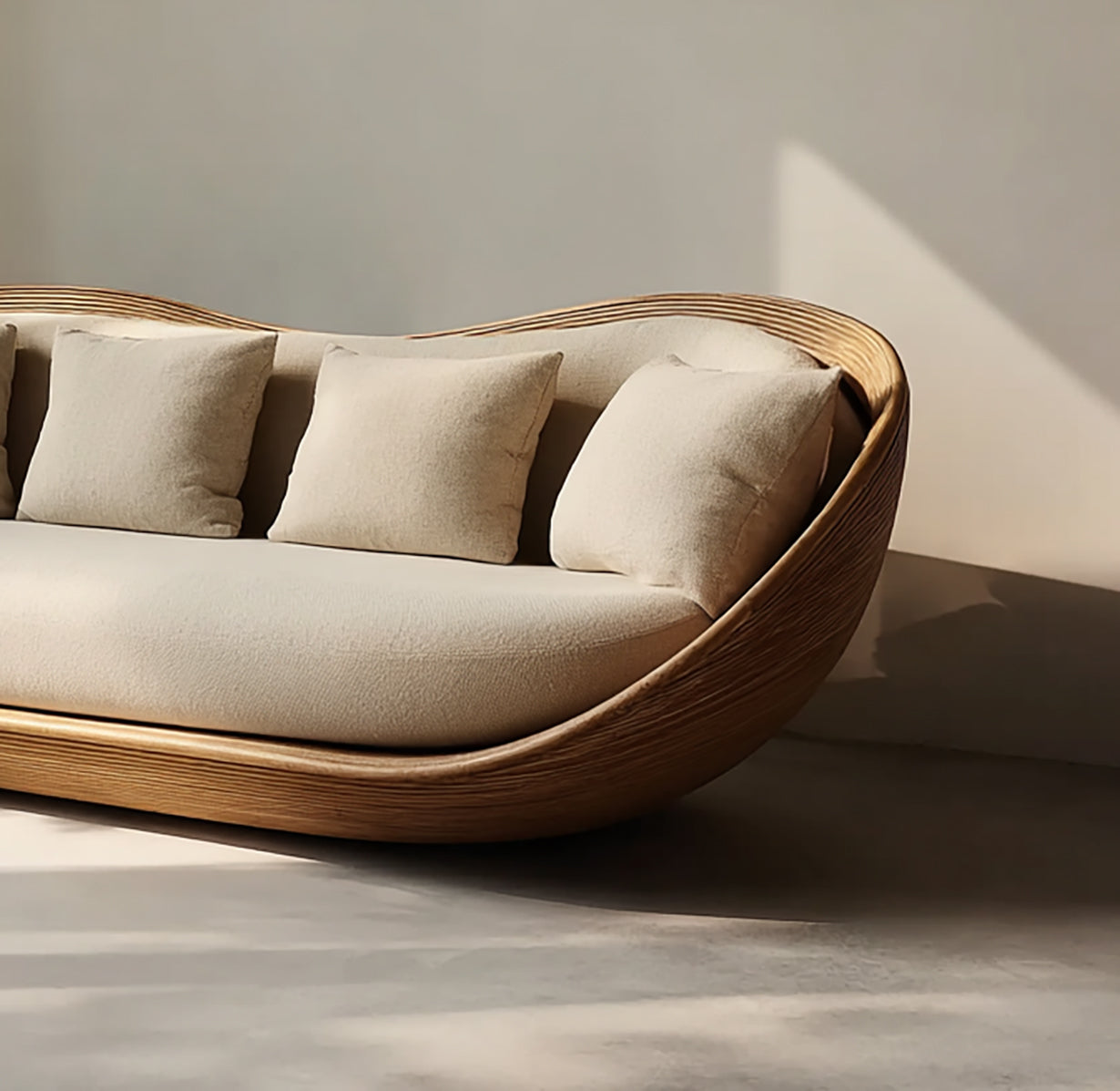 Artistic Wooden Sofa – Sculptural Modern Living Room Seating