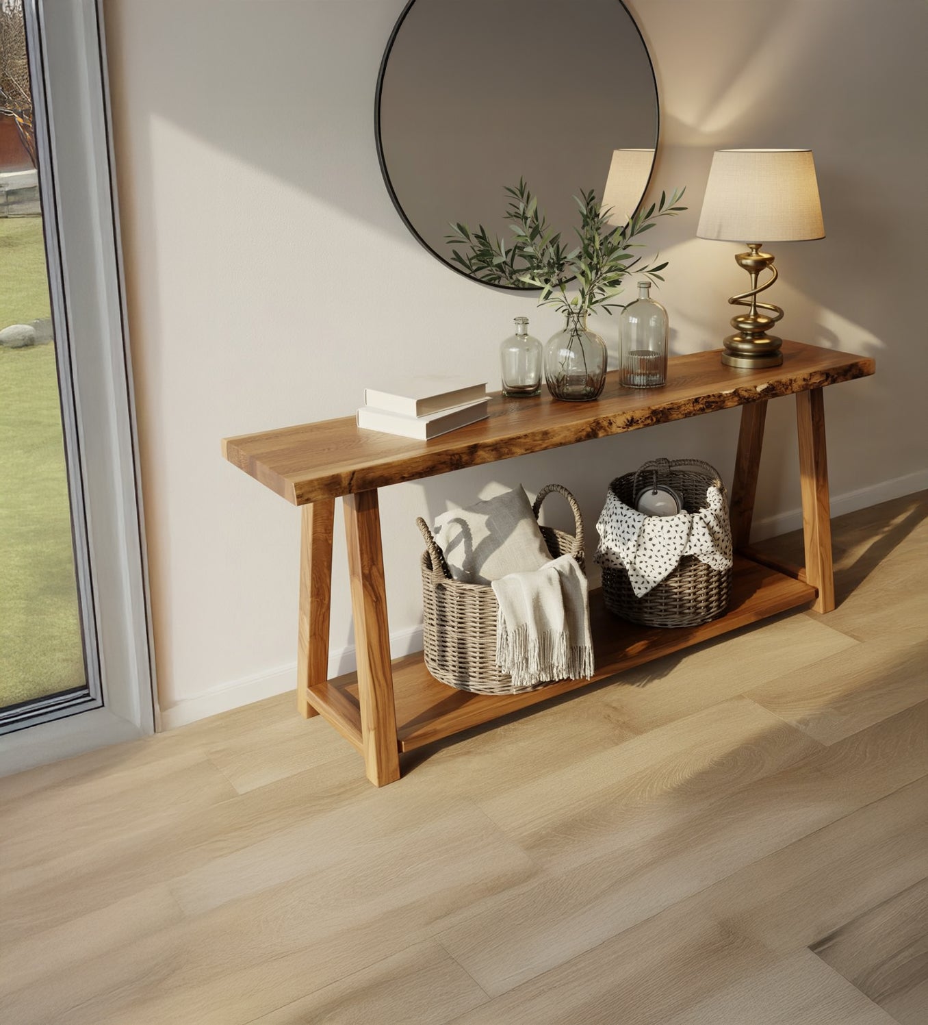 Rustic Reclaimed Wood Console Table – Live Edge Entryway Table