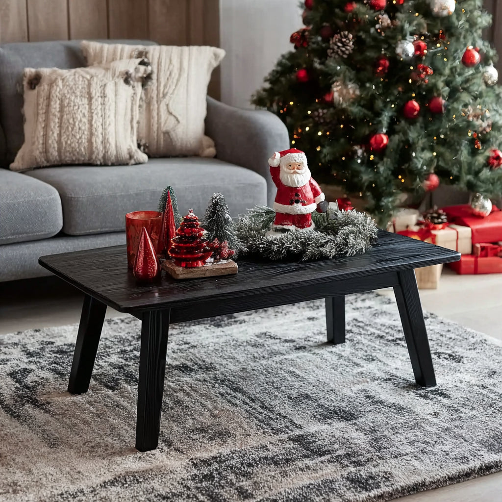 Rustic Black Wooden Coffee Table – Handmade Solid Wood Farmhouse Accent for Holiday