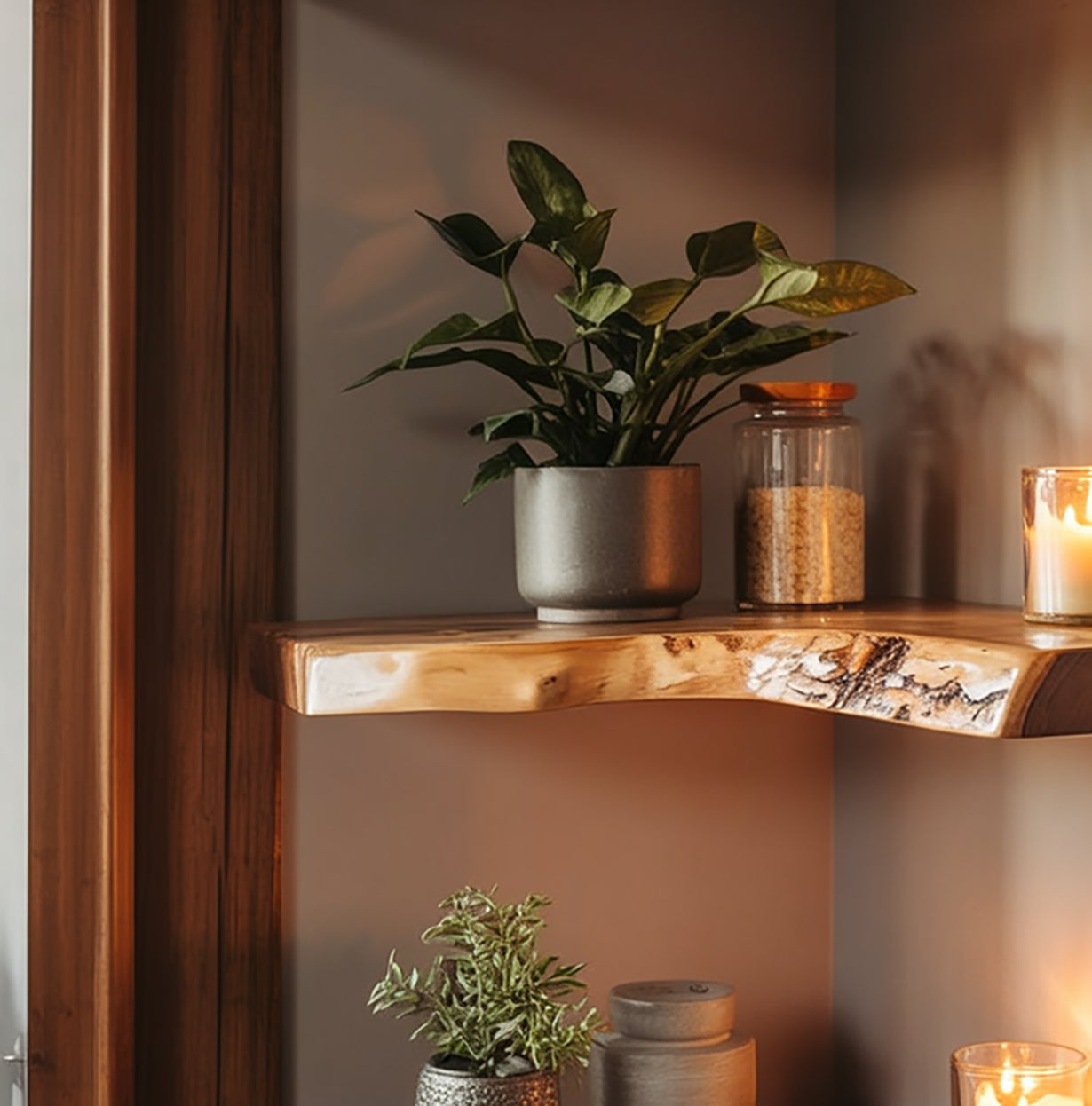 Live Edge Wood Corner Shelf - Handmade Floating Shelf