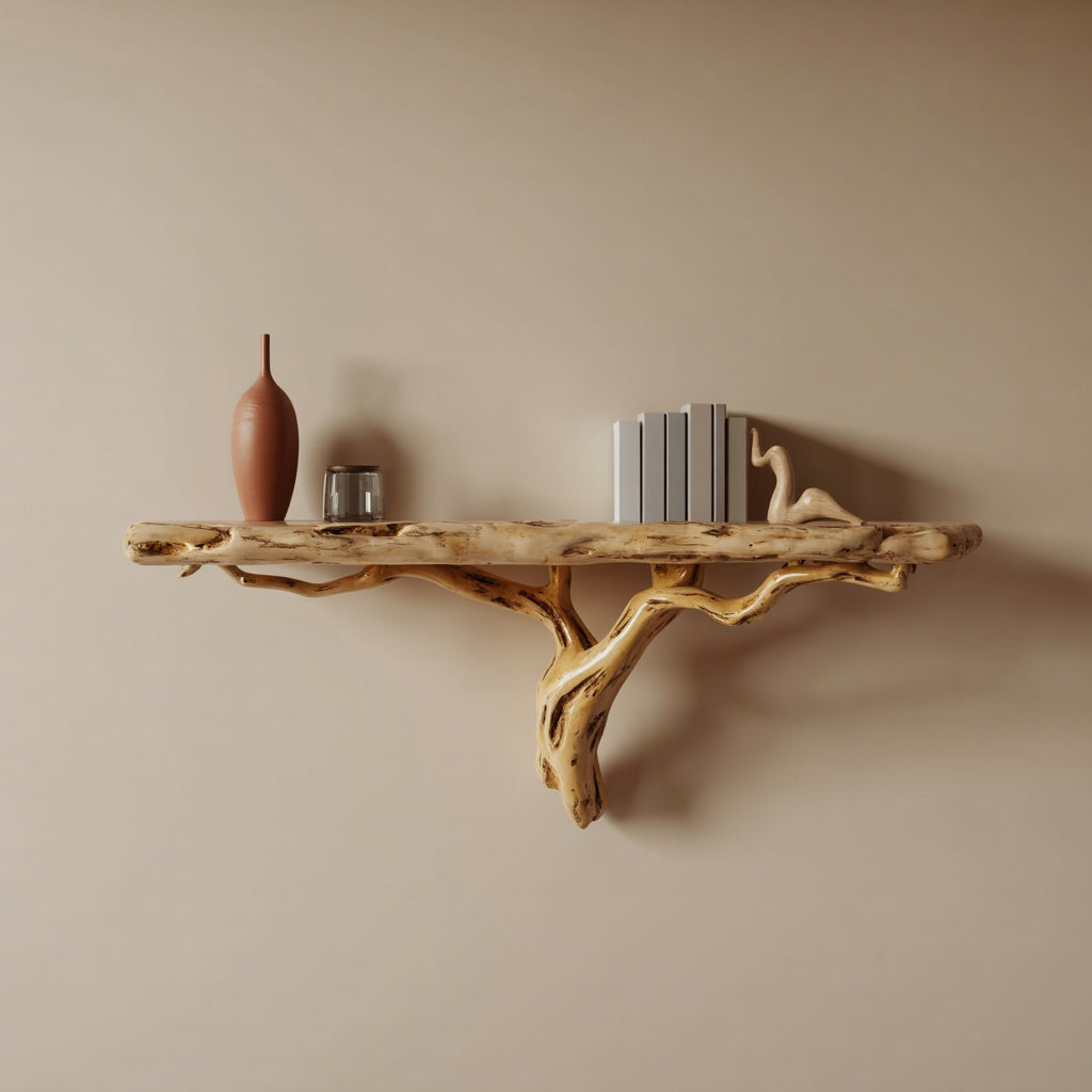 Tree Branch Floating Bookshelf – Reclaimed Solid Wood Wall Shelf