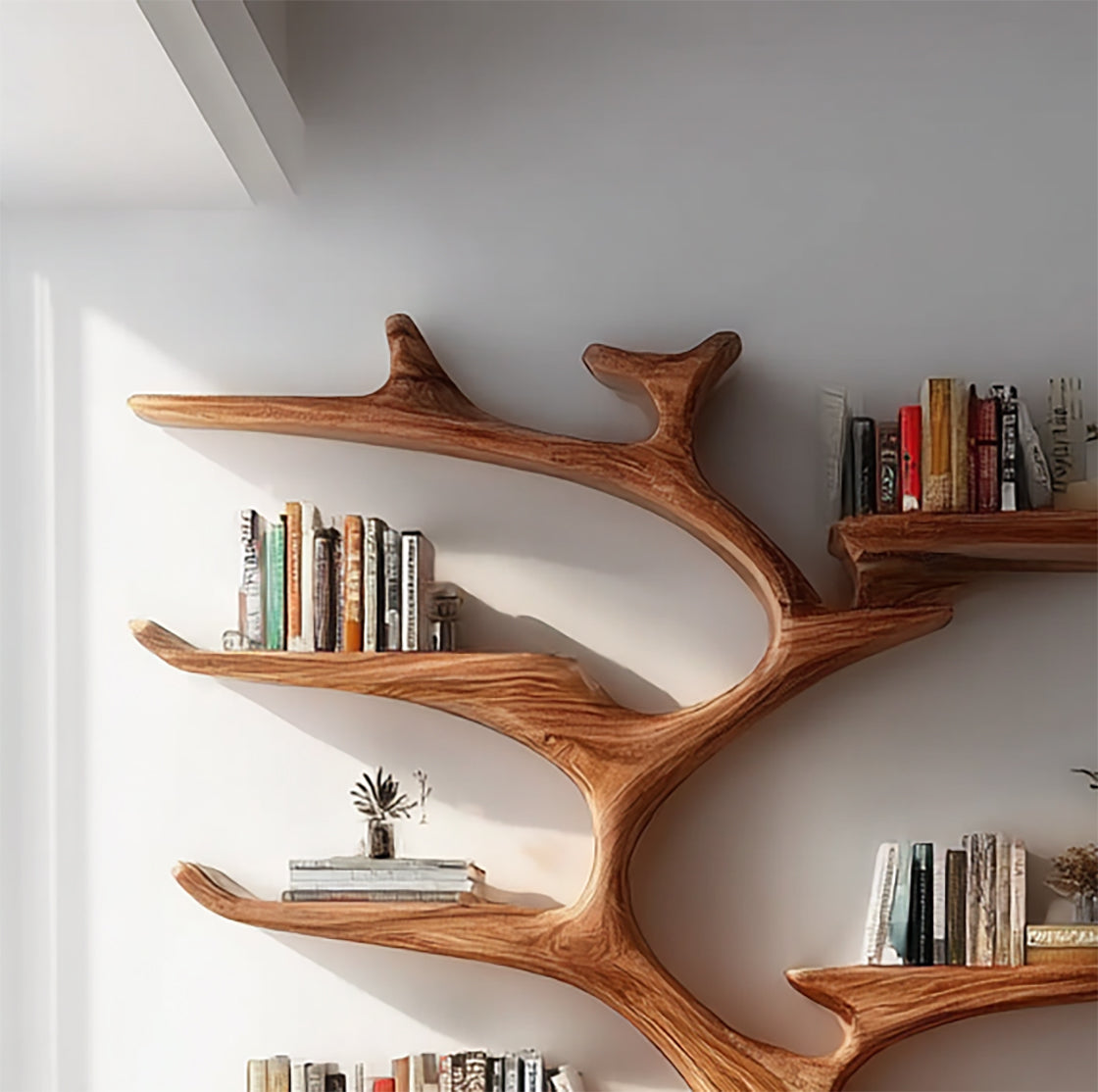 Rustic Tree Bookshelf – Handmade Wooden Bookcase, Unique Wall Decor for Book Lovers