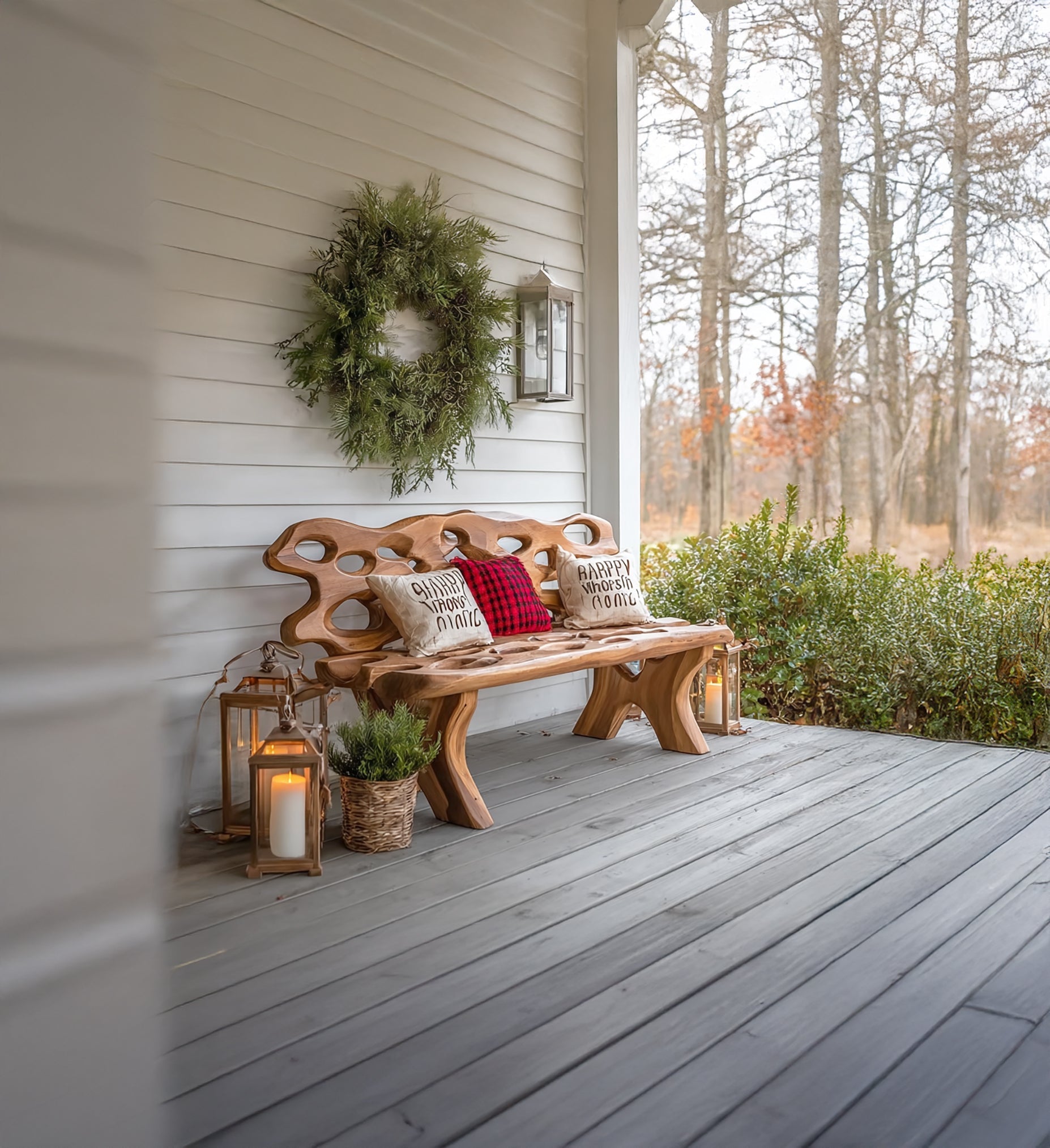 Handmade Farmhouse Porch Bench – Rustic Solid Wood Entryway & Outdoor Seat