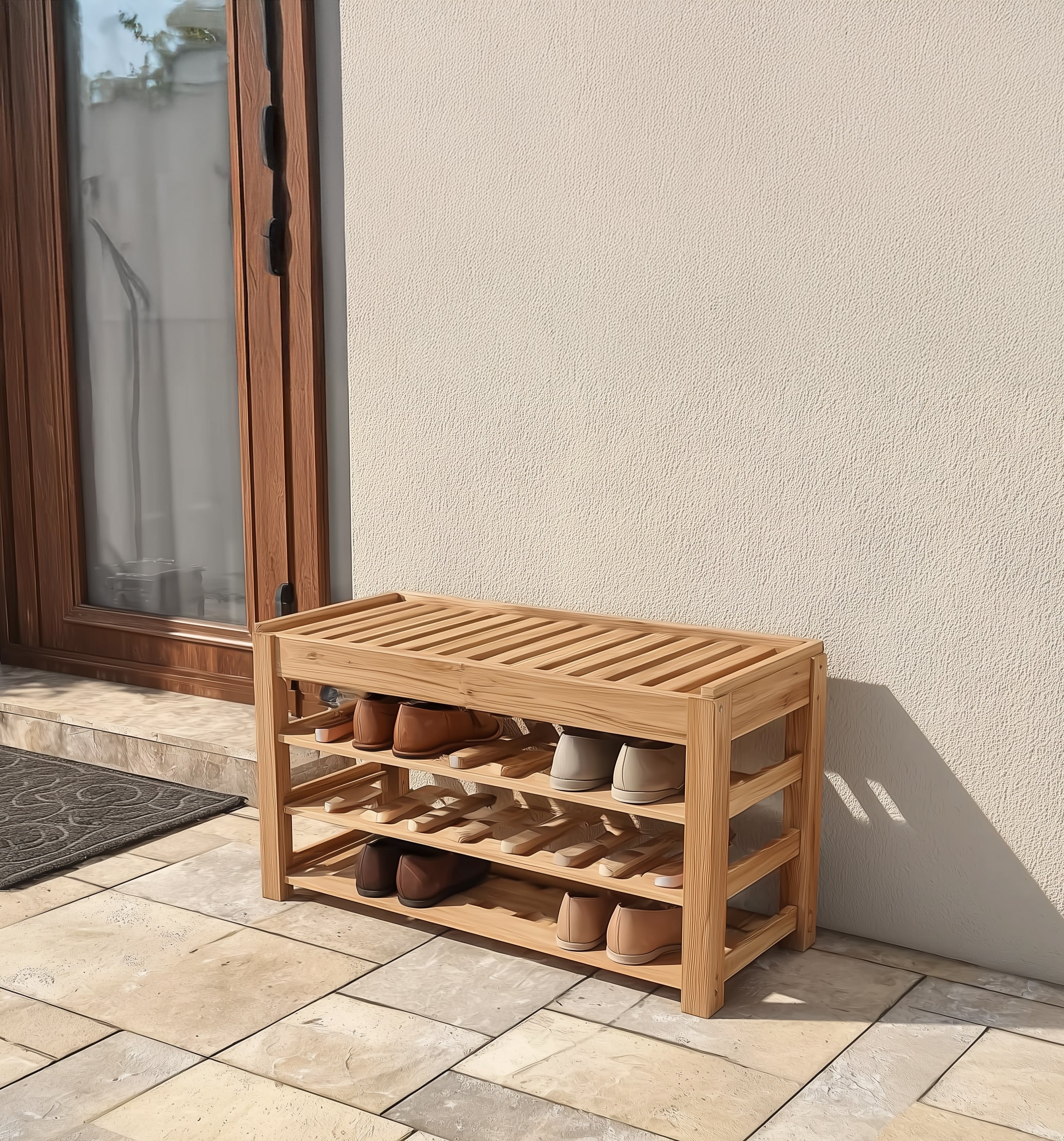 Oak Shoe Bench with Storage – Handmade Custom Entryway Shoe Rack