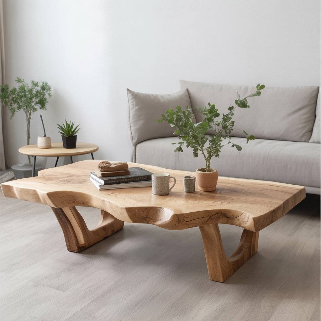 Rustic Live Edge Coffee Table – Handmade Solid Wood Center Table