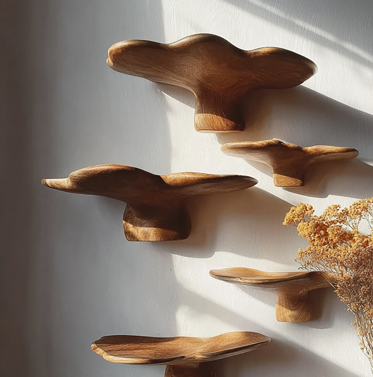 Handcrafted Rustic Mushroom Floating Shelf – Live Edge Wooden Wall Décor