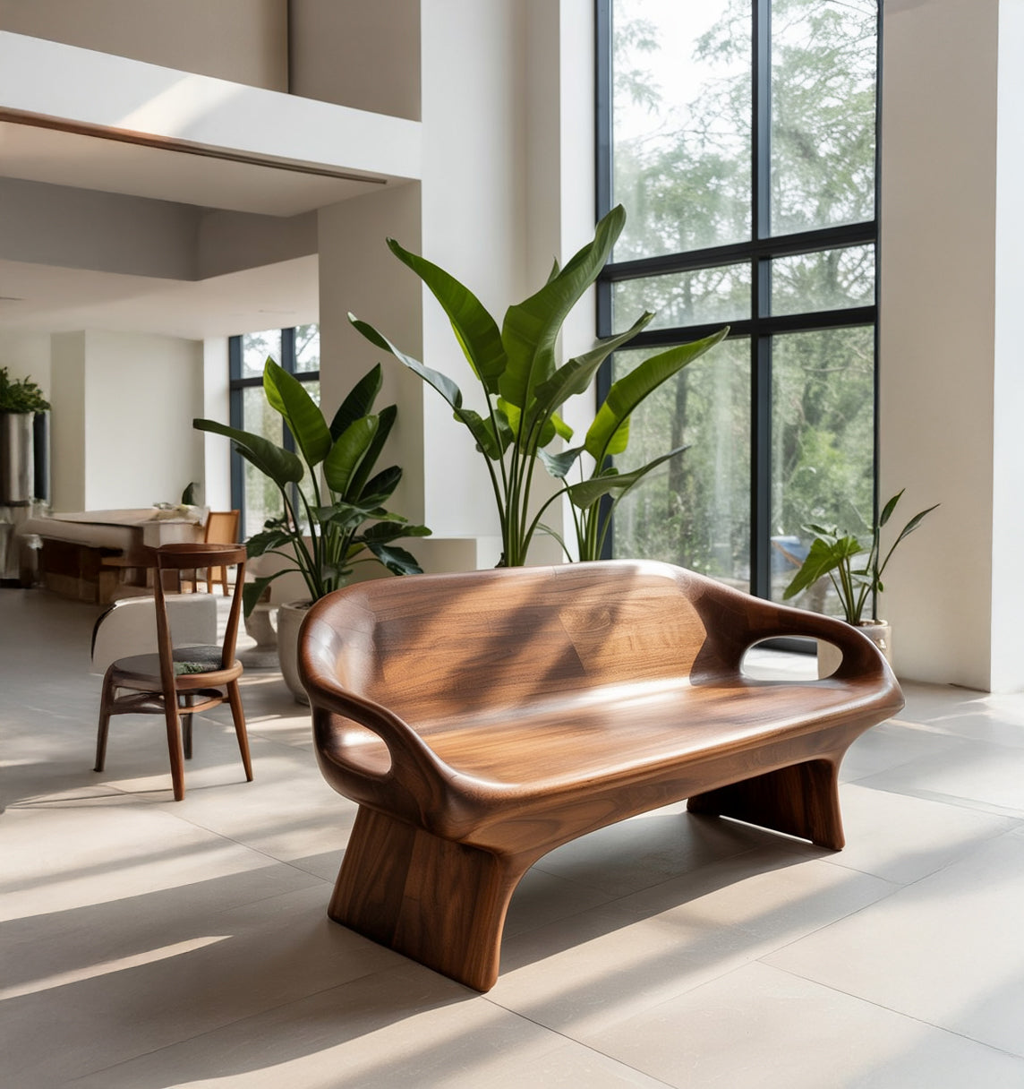 Sculptural Solid Wood Bench – Handmade Modern Organic Seating