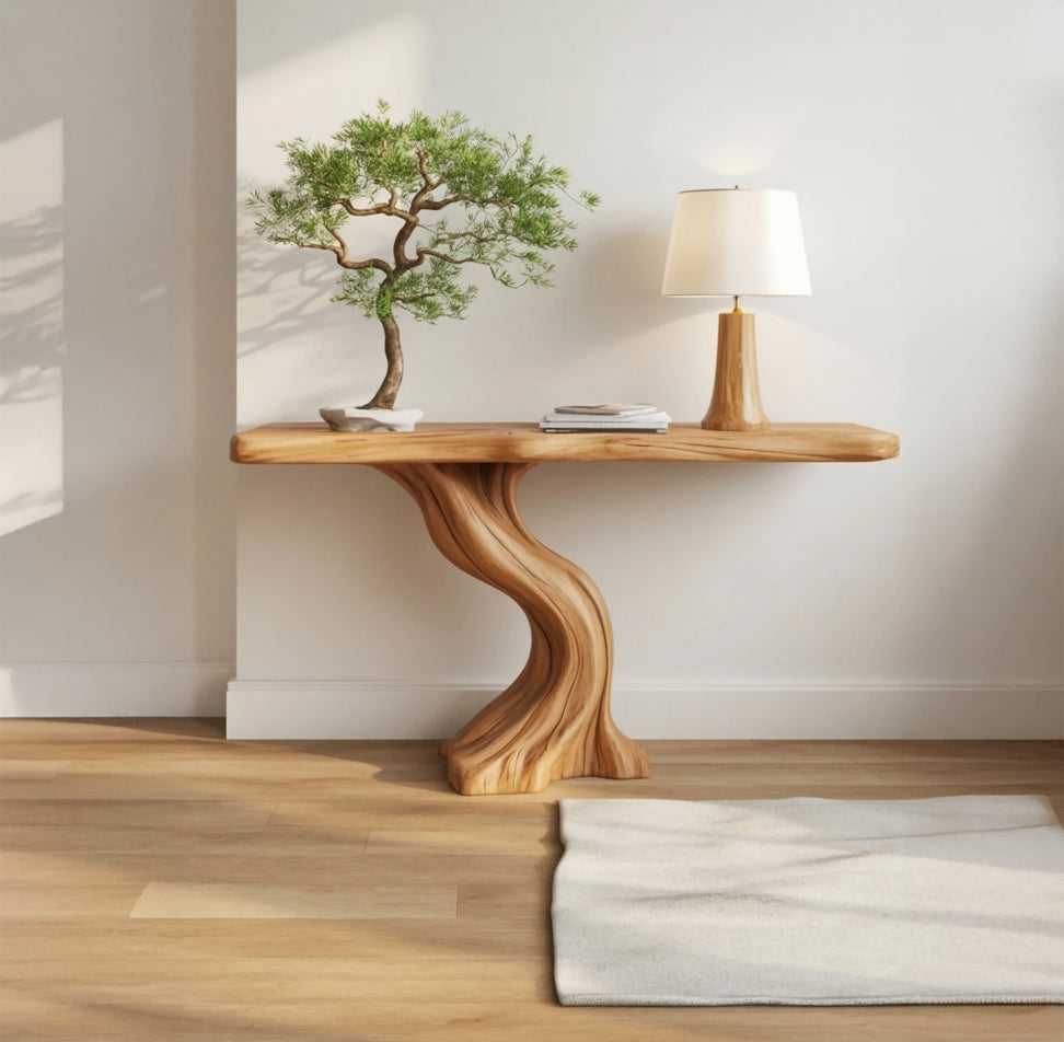 Unique Solid Wood Console Table – Artisanal Live Edge Entry Way Furniture for Narrow Hallways