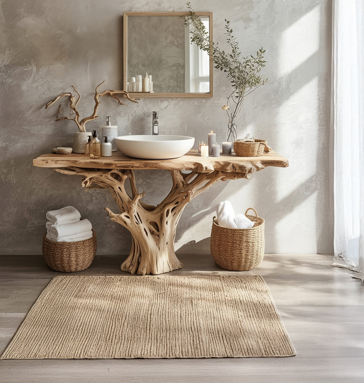 Live Edge Floating Vanity – Solid Walnut Bathroom Vanity, Farmhouse Mirror Console Table