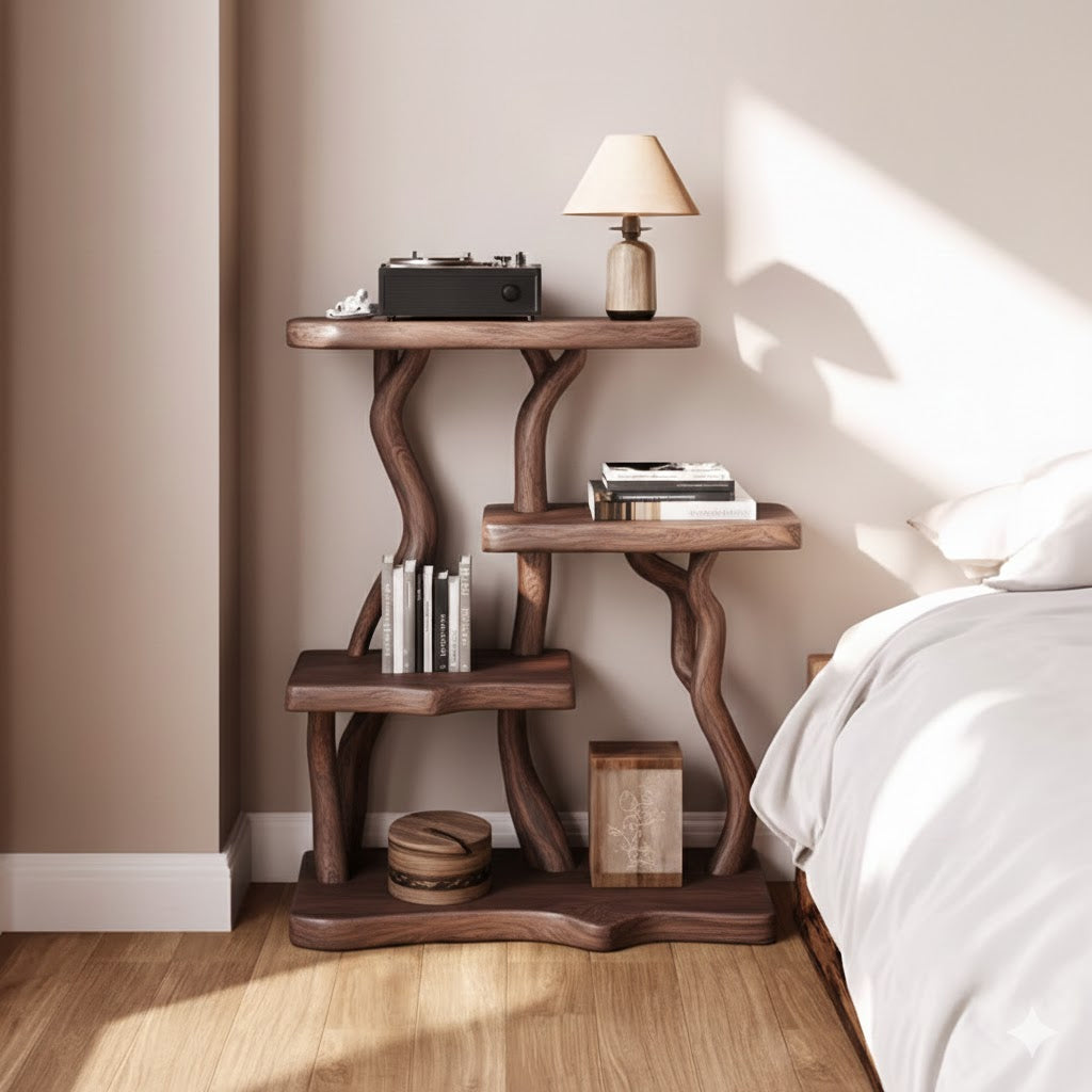 Natural Driftwood Bookcase Nightstand – Rustic Bedroom Furniture