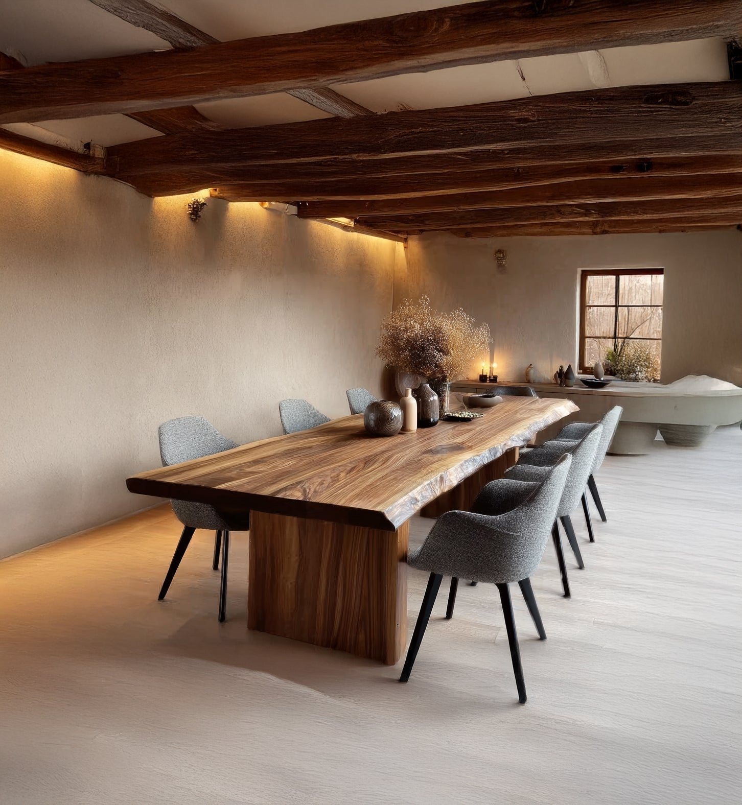 Handmade Live Edge Walnut Dining Table – Solid Wood Farmhouse Table with Natural Finish