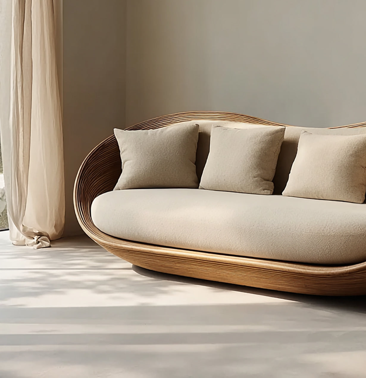 Artistic Wooden Sofa – Sculptural Modern Living Room Seating