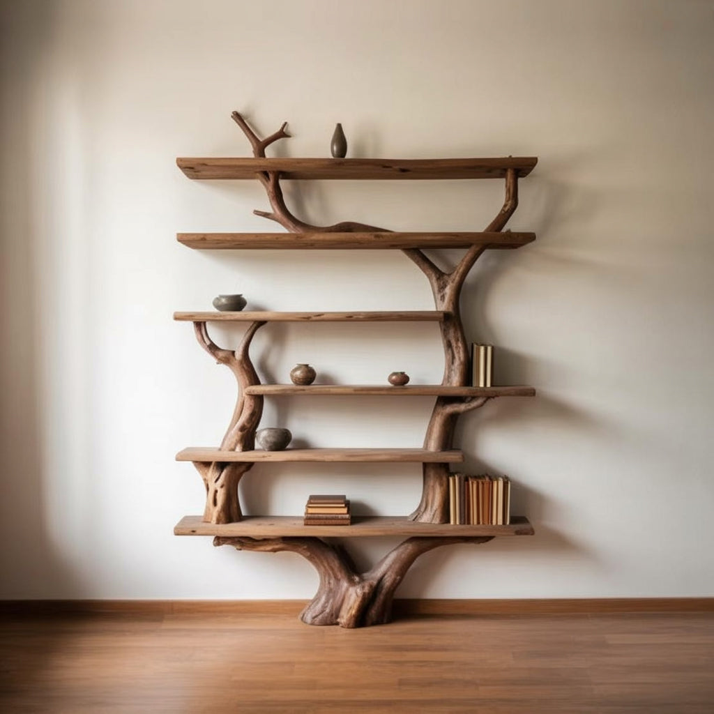Tree Branch Bookshelf – Solid Wood Driftwood Wall & Floor Decor