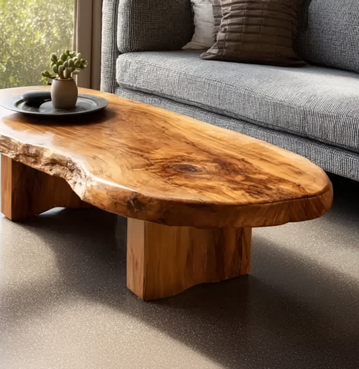 Asymmetrical Live Edge Coffee Table – Modern Boho Style