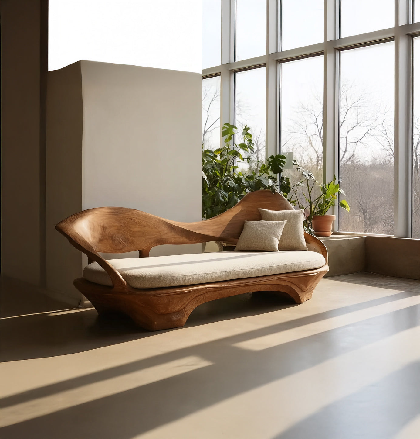 Handcrafted Live Edge Solid Wood Sofa – Natural Wood Frame Design