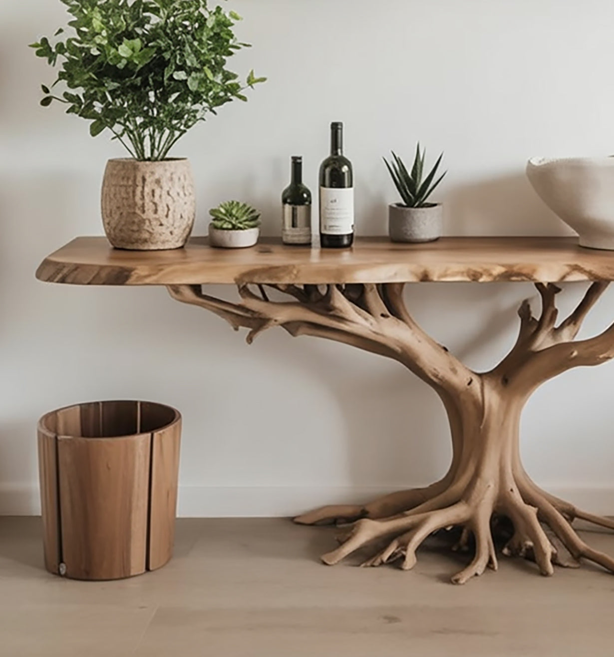Solid Wood Console Table with Tree Base – Unique Handcrafted Entryway Furniture
